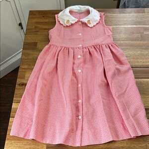 Girls Vintage Gingham Dress with Embroidered Collar